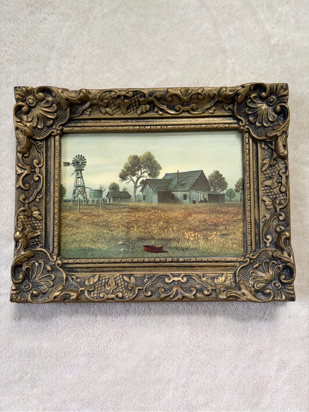 Vintage Gene Speck Farm Barn Landscape Print Gold Frame